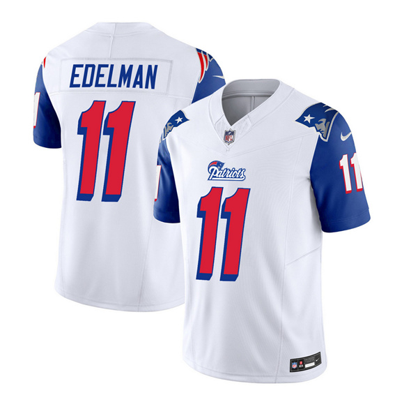 Men's New England Patriots #11 Julian Edelman White/Blue 2023 F.U.S.E. Vapor Limited Football Stitched Jersey